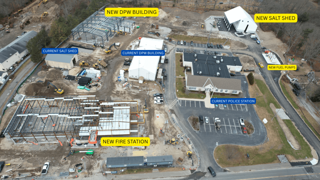 Aerial image of Abington MA building site.